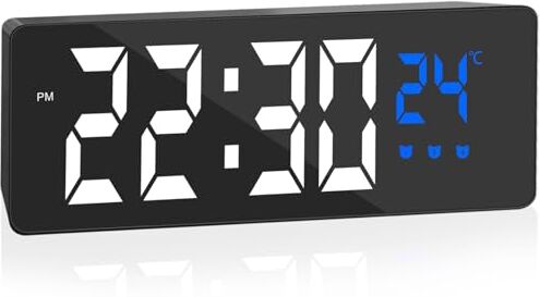 Jsdoin - Sveglia digitale, grande display a LED, con visualizzazione della temperatura, orologio da comodino USB/batteria con 3 sveglie modello Snooze, 12/24 ore, oscuramento automatico di notte,