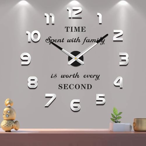 Vangold Orologio da Parete Moderno Grande orologio da Parete Senza Cornice con Specchio 3D Adesivo fai da te per Decorare la Parete Vuota di Casa