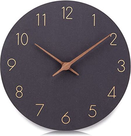 NESIFEE Orologio da Parete Silenzioso, Moderno e Minimalista, Orologio Cucina, Legno Orologio Parete Senza Cornice da 30 CM Con Movimento al Quarzo per Soggiorno, Cucina, Nero