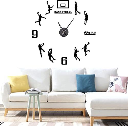 Yolistar Giocatori di Basket Orologio da Parete Grande DIY, 3D Adesivo Orologio Parete Decorazione, Specchio per Gli Amanti del Basket, Moderno Decorazione per Casa, Camera dei Bambini (Nero, 27")