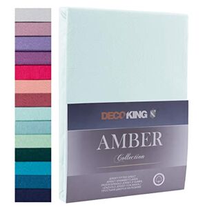 DecoKing, Lenzuola con Angoli, in 100% Jersey di Cotone, Collezione White Amber, Cotone, Azzurro, 180x200-200x200 Amber