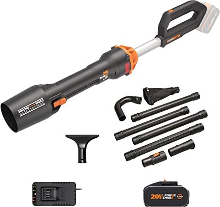 WORX Nitro Soffiatore Elettrico Batteria Soffiatore Foglie Morte Senza Fili 18V (20V Max) WG543E.1, PowerShare, 2 Velocità, Controllo Aria Variabile