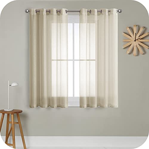 MRTREES Tende Finestre Voile Semi Trasparenti Beige 2 Pezzi con Occhielli 140x160 CM Tenda a Panello Tende Corte Leggere per Camera da Letto Cucina e Interni Moderne