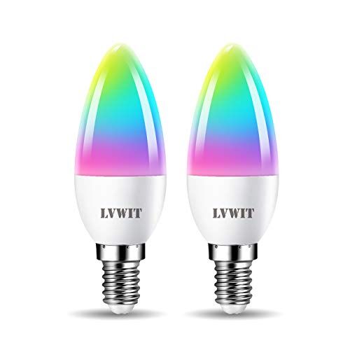 LVWIT Lampadina LED Smart Wifi Con Attacco E14, 5W Equivalenti a 40W, 470Lm, Compatibile con Alexa, Echo and Google Assistant, RGB Intelligente Dimmerabile, Controllo a Distanza da App