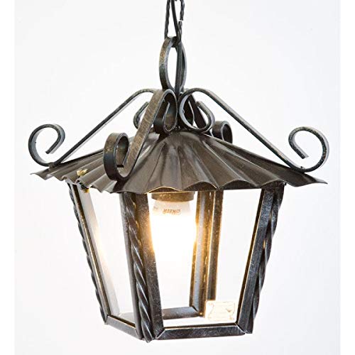 arterameferro lanterna in ferro battuto modello rustico quadrato 21 cm con catena alta qualita'