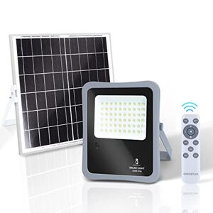 Aigostar - Faretto Solare LED Per Esterni con Telecomando da 200W,Luce Bianca 6500k. Faretto Solare Crepuscolare con Funzione Timer,IP65 Resistenze Alla Pioggia