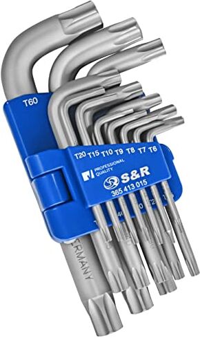 S&R Chiavi TORX a Brugola Set chiavi Allen Torx 15 pz. Chiavini Esagonali extra resistenti TX6-TX60 in pratico supporto pieghevole