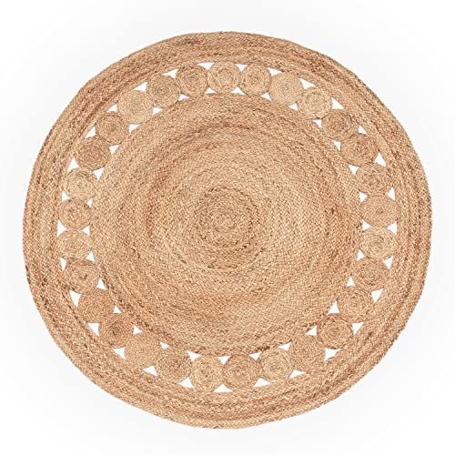 Paco Home Tappeto Salotto Rotondo Iuta Motivo Boho Etnico Moderno Fatto A Mano Naturale, Dimensione:Ø 160 cm Tondo, Colore:Natura