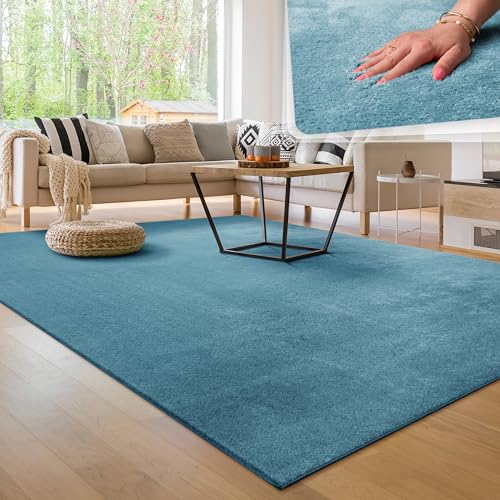 Paco Home Tappeto per Soggiorno Unicolore Lavabile Morbido Pelo Corto Morbido, Dimensione:80x150 cm, Colore:Turchese