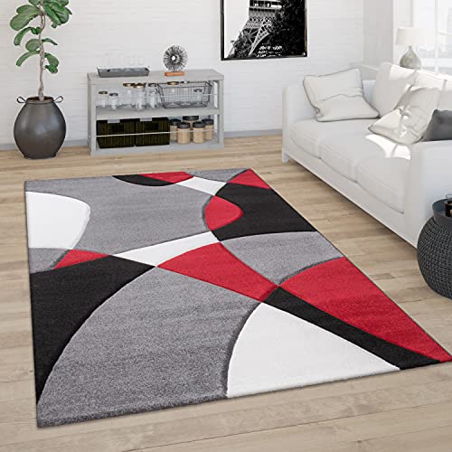 Paco Home Tappeto Salotto Pelo Corto Moderno Look 3D Contorni Rifilati Motivo Astratto, Dimensione:60x110 cm, Colore:Rosso