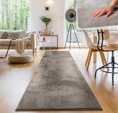 Paco Home Tappeto per Soggiorno Unicolore Lavabile Morbido Pelo Corto Morbido, Dimensione:80x300 cm, Colore:Grigio