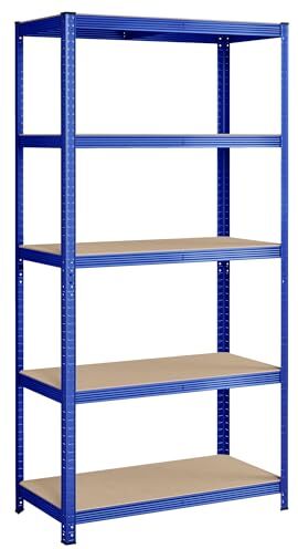 SONGMICS Scaffalatura a 5 Ripiani, Scaffale in Acciaio, Montaggio Rapido, Utensili, Strumenti in Garage, Magazzino, Ripostiglio, Portante 600 kg, 50 x 100 x 200 cm, Blu GLR050Q01