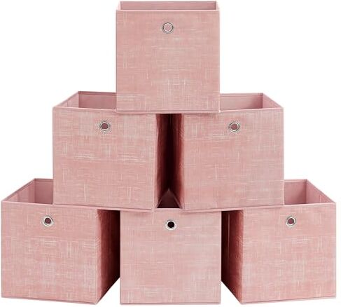 SONGMICS Scatole Portaoggetti, Set di 6 Contenitori in Tessuto Non Tessuto con Manico, 30 x 30 x 30 cm, Unità di Organizzazione, per Scaffale, Pieghevoli, Porta Abiti, Rosa Gelatina RFB006R01