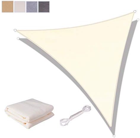 SUNNY GUARD Tenda a Vela Triangolare 5x5x7m HDPE Traspirante Protezione Raggi UV per Giardino terrazza Campeggio, Crema