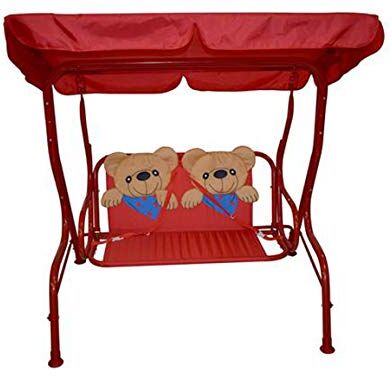 Vetrine inrete Vetrineinrete Dondolo Altalena per Bambini 2 Posti con Orsetti Parasole Anti UV Struttura Acciaio 30 mm Esterni Giardino Giochi Bimbi 110x75x115 cm Rosso 5311 P19