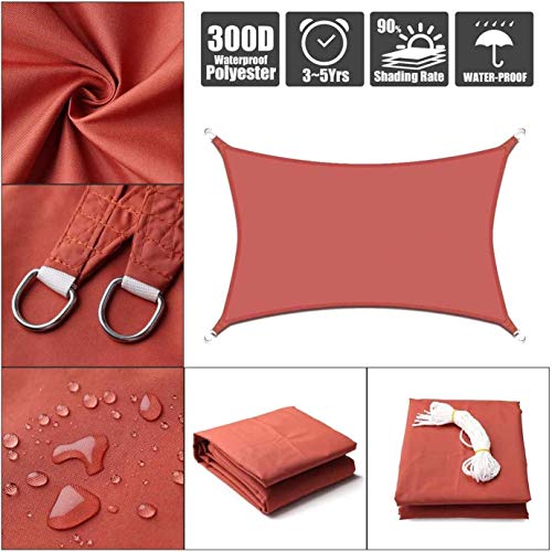 Atack-B Rectangular Sun Shade Sail Canopy Waterproof Polyester Oxford Cloth Windproof and UV-resistant Anti-oxidation Parasol, Block 95% UV Rays,Outdoor Garden (3 * 5m,Rosso ruggine)