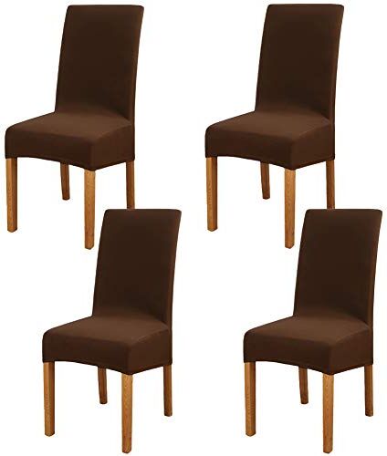 Leeyunbee 4 Pezzi Coprisedie con Schienale, Lavabile Estraibile Moderno Coprisedia Elastica, Facile da Pulire e Resistente, Fodere per sedie per Hotel Sala da Pranzo Cerimonia Wedding Decor(Marrone)