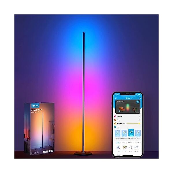 govee lampade da terra led moderna rgbic funziona con alexa, app, 16 milioni di colori musica sincronizzazione a luce calda per soggiorno, camera da letto, h6076