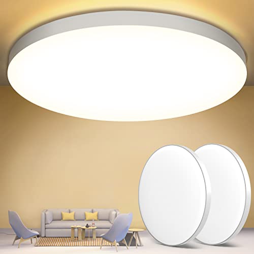 OUILA Plafoniera LED Soffitto 24W [2 Pezzi], Lampada da Soffitto LED 4000K 2000LM Plafoniera Bagno IP44 Impermeabile Rotonda Ø28CM Plafoniere da Ufficio Luce Soffitto per Camera da Letto, Cucina, Soggiorno