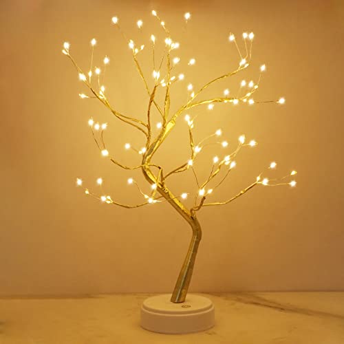 Kinamy LED Albero Lampada da Tavolo Operata a Batteria e USB Alimentatore Plug-in Luce Alberi Rame Decorativo Regolabile Rami Luci Lampada da Scrivania Luce Notturna 108 LUCI