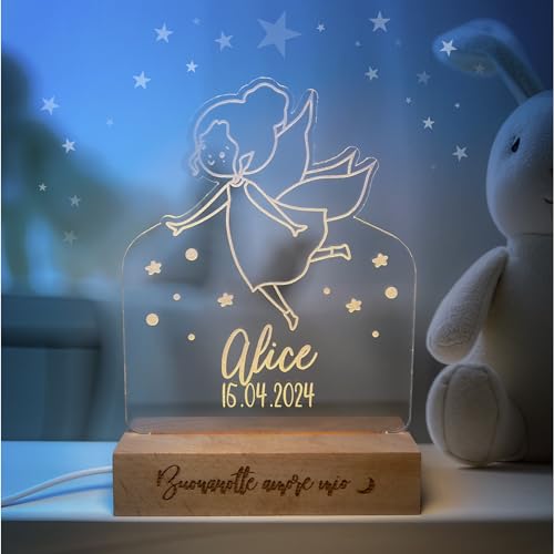 Pixel Artigiani Digitali PIXEL® Lampada personalizzata con nome incisa 3d Luce notturna bambino bambina bambini neonato Idea regalo nascita bimbo bimba battesimo Regalo Natale neonati Personalizzato cameretta (Fatina)