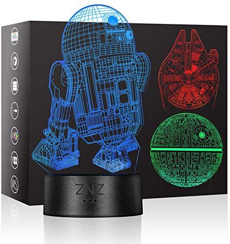 ZNZ Lampada da notte a LED 3D 16 colori Lampada da tavolo a LED dimmerabile con telecomando per bambini, luci 3D Illusioni ottiche Lampada da tavolo per arredamento (Star Wars)