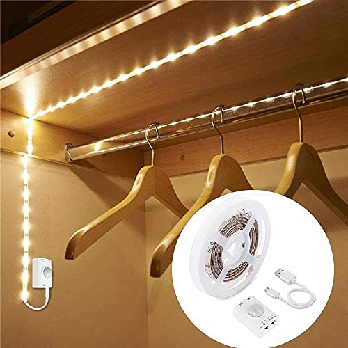 LUXJET® ricaricabile 45LED 1,5M corda leggera, luce guardaroba LED luce notturna con sensore di movimento per corridoio armadio da bagno cucina