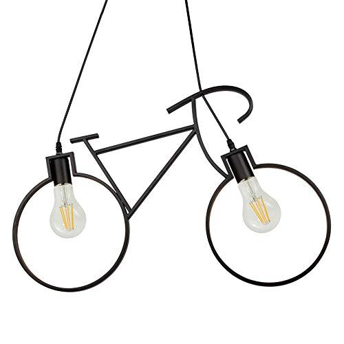 vetrine inrete Vetrineinrete Lampadario a sospensione da soffitto con bicicletta vintage retr lampada con bici 2 attacchi E27 da soffitto (Nero)