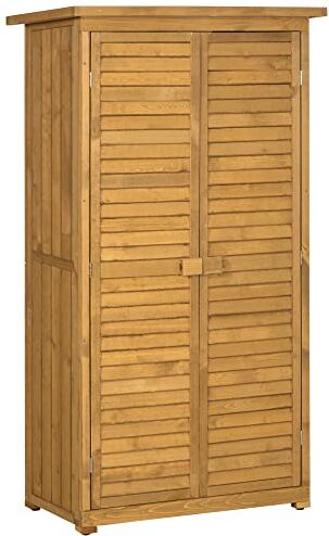 Outsunny Casetta in Legno da Giardino con Tetto Impermeabile, Armadio da Esterno Porta Attrezzi da Giardino con 3 Mensole, 87x46.5x160cm