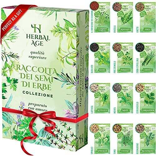 HERBAL AGE Semi Piante Aromatiche Kit Giardinaggio, 12 Erbe Aromatiche Kit Semi Orto, 8700 semi, Lattuga, Prezzemolo, Aneto, Articoli Regali Coltiva Erba In Orto Casa, Regalo Donna, Natale