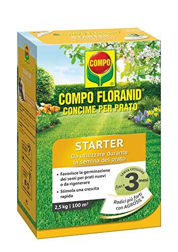 Compo FLORANID Starter, Concime per Prato a lenta cessione, specifico per la Semina e la rigenerazione di tappeti erbosi, 2,5Kg, 2,5 kg
