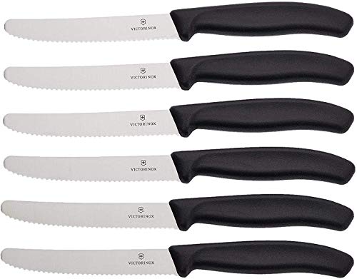 Victorinox Swiss Classic, set di coltelli da cucina seghettati per pomodori da 6 pezzi, lama da 11 cm, lavabili in lavastoviglie, colore nero