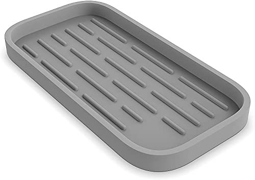 JSF Organizer per lavello da cucina   Portaspugne in silicone - Vassoio portaoggetti per spugna per piatti, dispenser di sapone, scrubber 24.5 x 22.9CM (grigio)