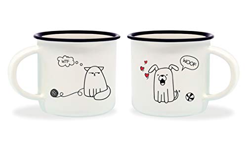 Legami Dog & Cat Tazzine da caff, Bone China, Multicolore, 5.5x5.5x5 cm, 2 unit