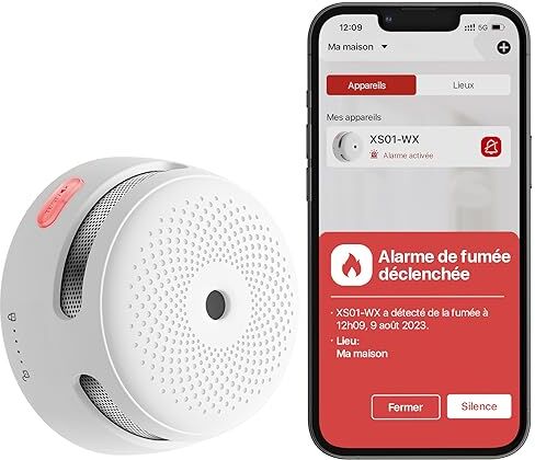 X-Sense Rilevatore di Fumo Intelligente con Sensore Fotoelettrico e Batteria Sostituibile, Rilevatore di Fumo Wi-Fi, Notifiche tramite Applicazione X-Sense Home Security, XS01-WX, 1-Pack