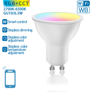 Aigostar lampadina smart led gu10 6.5w wifi rgb+cct 2700k-6500k 555 lumen d50*h59mm compatibile con alexa e google assistant faretto