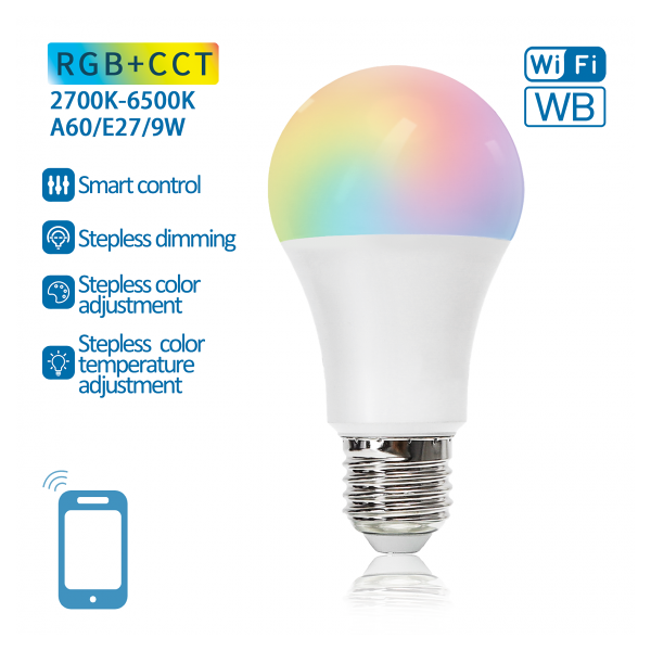 aigostar lampadina smart led a60 e27 9w wifi rgb+cct 2700k-6500k 806 lumen d60h118mm compatibile con alexa e google assistant