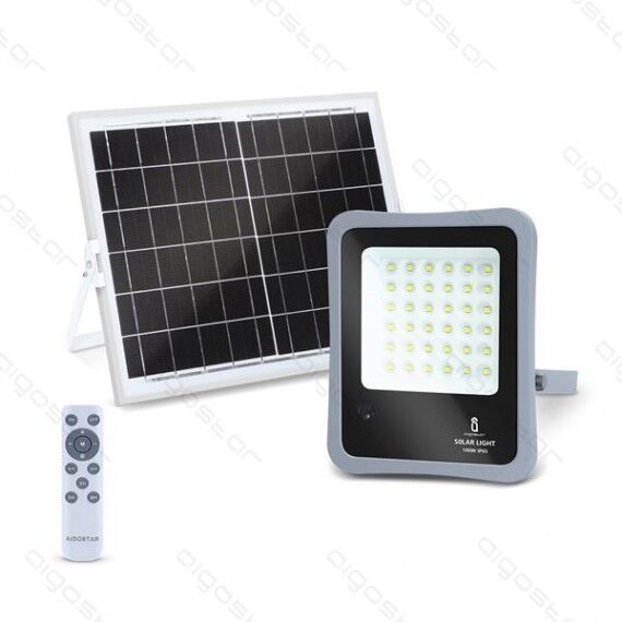 Aigostar faro led con pannello solare mod2 100w 1200 lumen 6500k luce fredda ip65 misura l211*w271*h43mm monocristallino batteria 12 ore