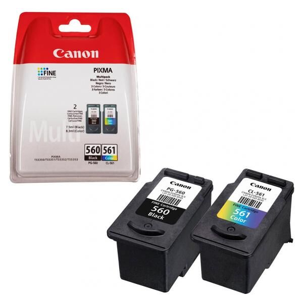 multipack canon pg-560 cl-561 originale 3713c006 per canon pixma ts5350, ts5351, ts5352, ts5353 pg560 cl561