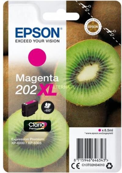 originale t202xl magenta c13t02h34010 cartuccia per epson expression premium xp-6000,6005,6100,6105 capacita 8,5ml 650 pagine