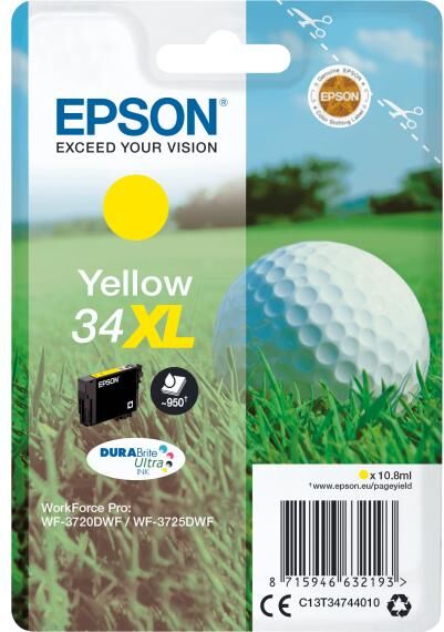 originale t3474 gialla c13t34744010 per epson workforce pro wf3720dwf, wf3725dwf capacita 10,8ml 950 pagine