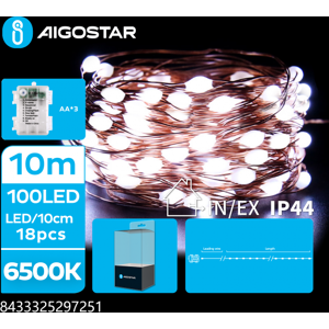 Aigostar catena luminosa a batteria 3aa con fili in rame 100 led - 6500k luce fredda 8 modalitÃ  illuminazione 10mt ip44 interno/esterno