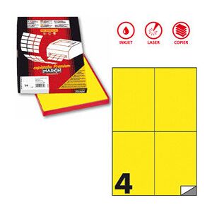 etichette adesive c/519 - in carta - permanenti - 105 x 148,5 mm - 4 et/fg - 100 fogli - giallo fluo - markin