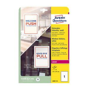 AVERY etichette adesive per finestre - in carta - con pellicola - laser - rimovibili - 210 x 297 mm - 1et/fg - 10 fogli - bian