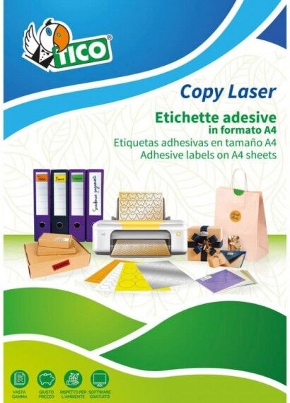 etichette bianche senza margini tico copy laser premium 105x37 mm - 16 et./foglio - conf. 100 fogli lp4w-10537