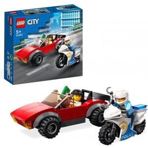 lego city - inseguimento sulla moto della polizia - lego 60392 con modello di auto da corsa e 2 minifigure anni 5+