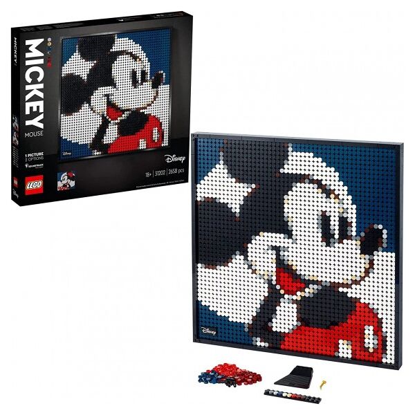 lego art disney - disney's mickey mouse, mosaico - lego 31202 set 2 in 1 ritratti di minnie e topolino anni 18+