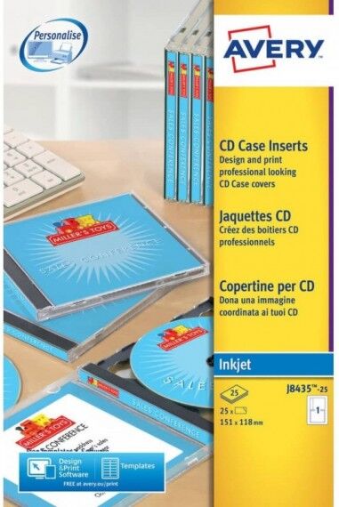 copertine scrivibili per cd avery 151x118 mm - inkjet conf. 25 fogli - j8435-25