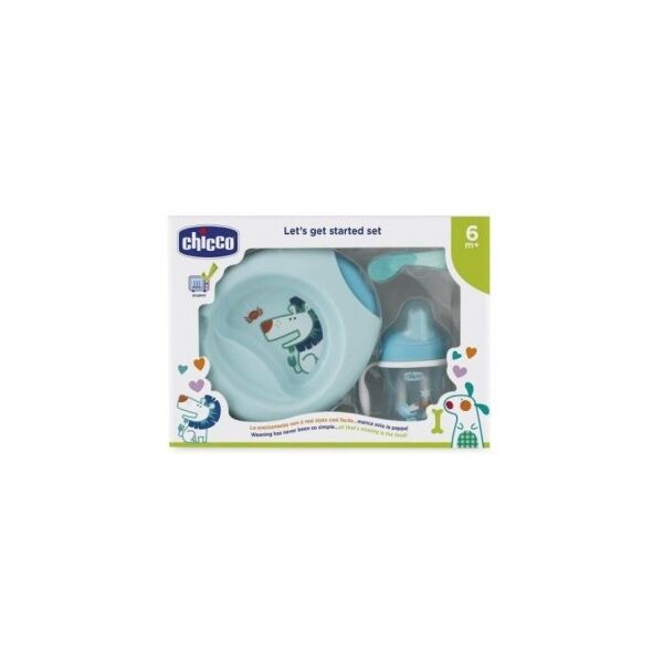 chicco set per la pappa 6 mesi+ piatto cucchiaio e tazza azzurro