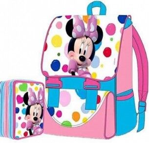 disney minnie - kit zaino estensibile + astuccio 3 zip